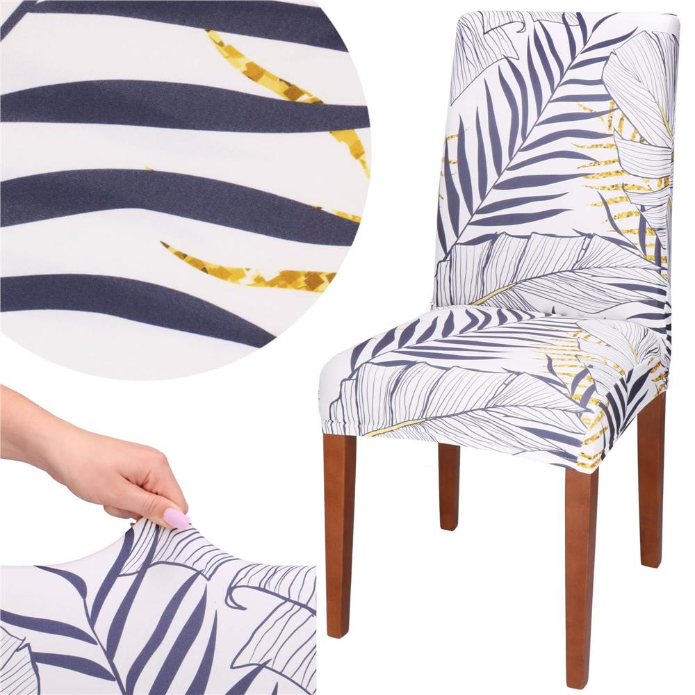 Set 4 huse pentru scaun, marime universala, poliester si spandex, 38x70cm, alb, nuante de bleumarin, galben