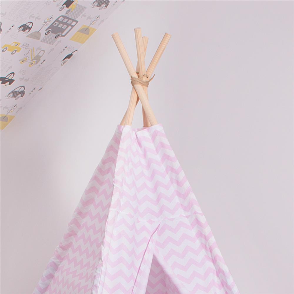 Cort copii Sersimo stil indian Teepee Tent cu fereastra, alb roz zig zag