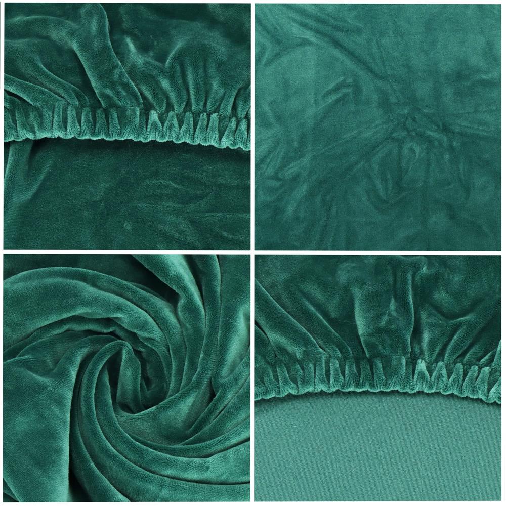 Set 4 huse pentru scaun catifelata, marime universala, poliester si spandex, verde