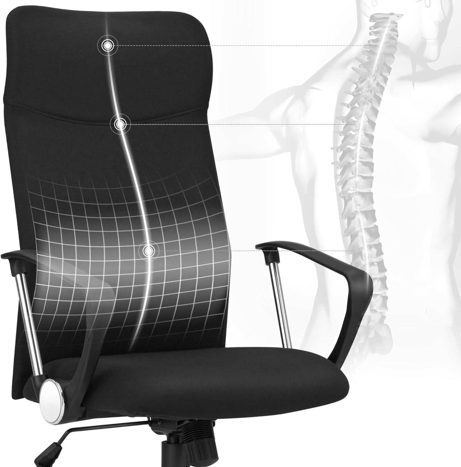 SONGMICS Scaun de birou ergonomic pentru sala de sedinte, pivotant, capitonat, inaltime reglabila si rabatabil, negru - 3