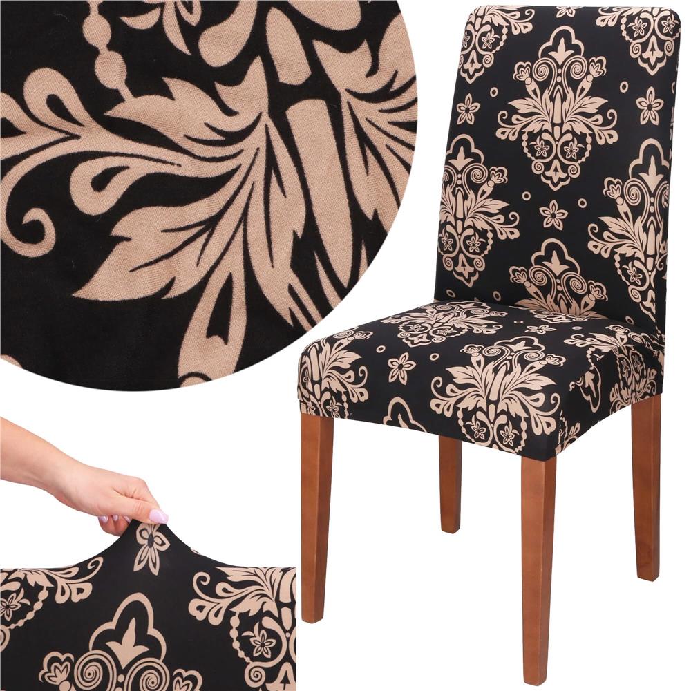 Set 4 huse pentru scaun, marime universala, poliester si spandex, 38x70cm, negru, bej