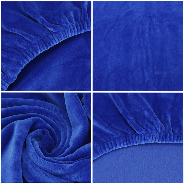 Set 4 huse pentru scaun catifelata, marime universala, poliester si spandex, albastru inchis - 4