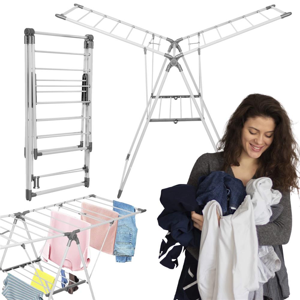 Uscator de rufe pliabil, 3 platforme cu etaj intermediar de agatat, 156x57x100cm