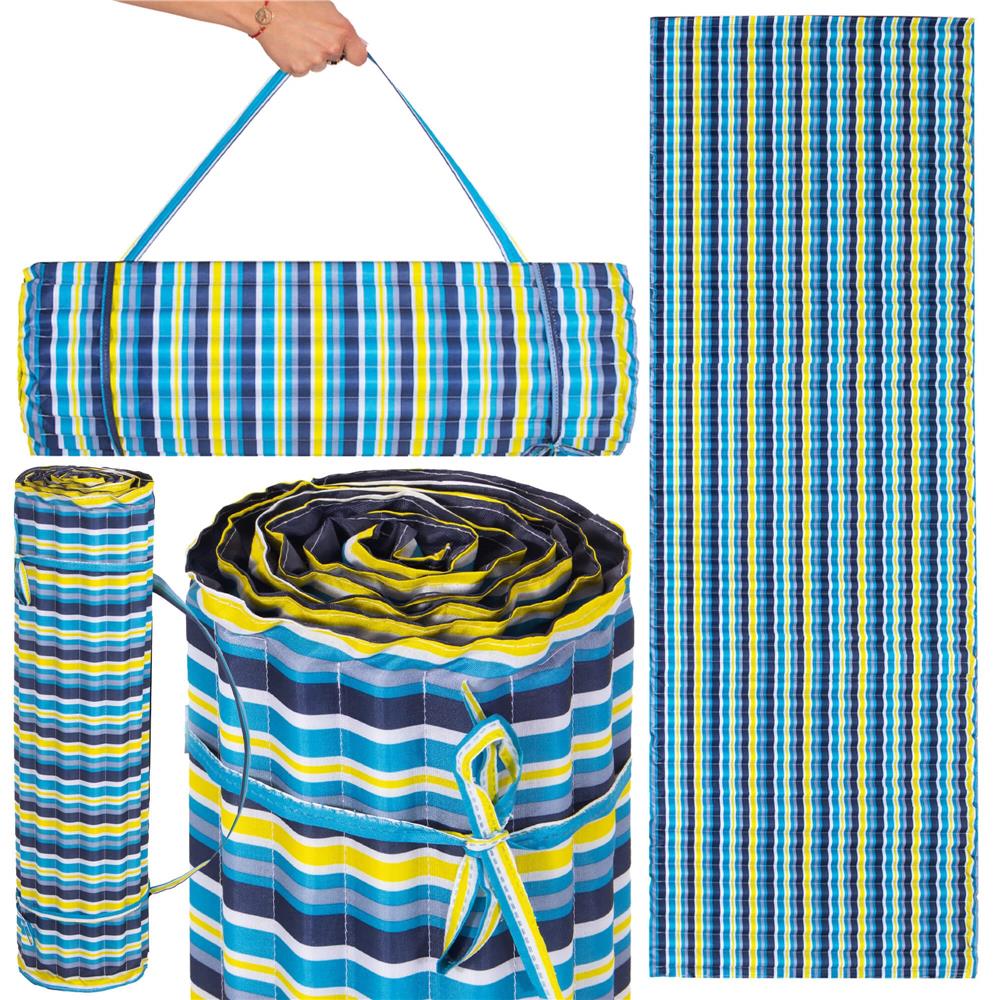 Saltea pentru plaja pliabila, din spuma, ultra-usoara, cu maner de transport, 60x180cm, albastru galben
