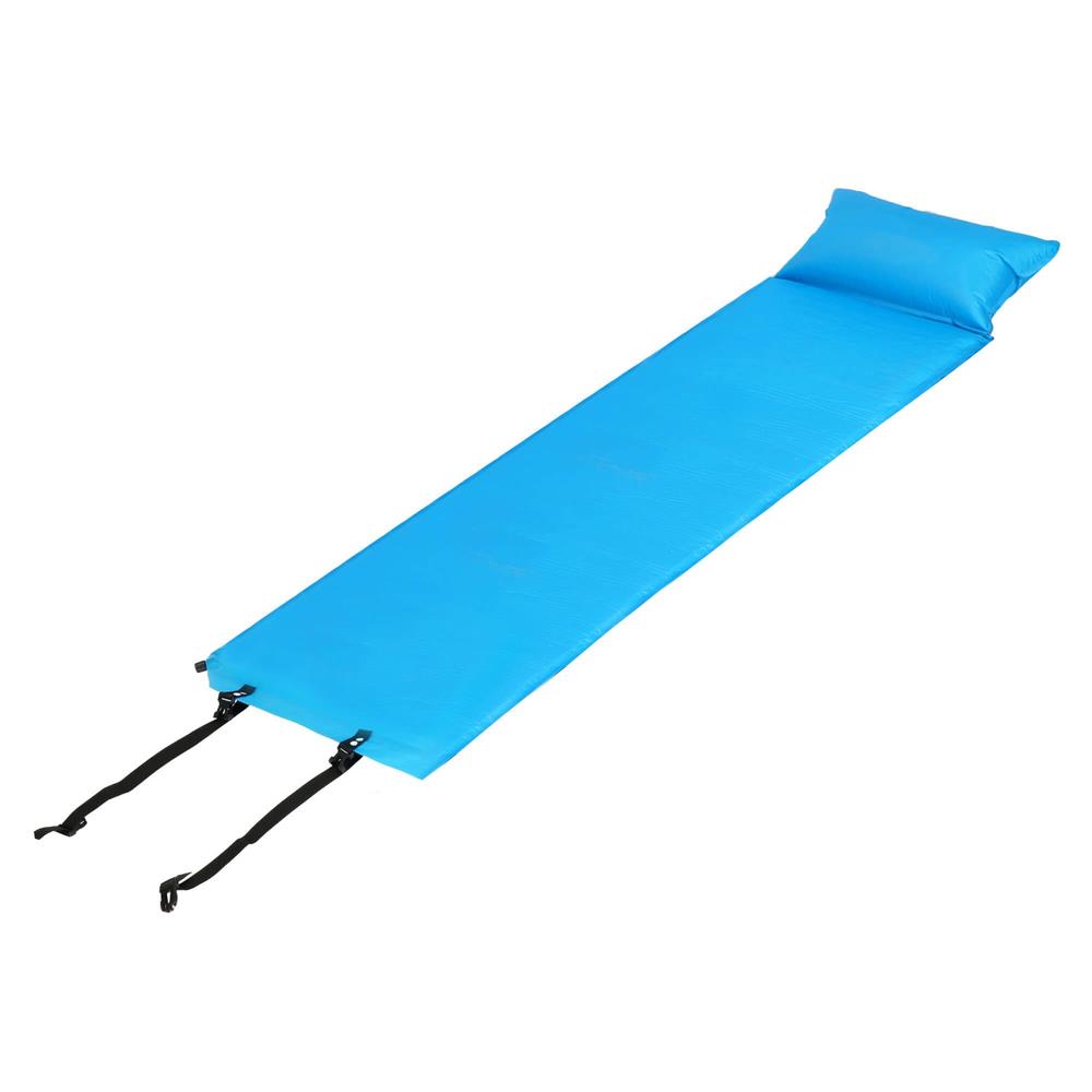 Saltea plabila cu perna din spuma poliuretanica, cu autoumflare, 186x53x2.5cm, albastra