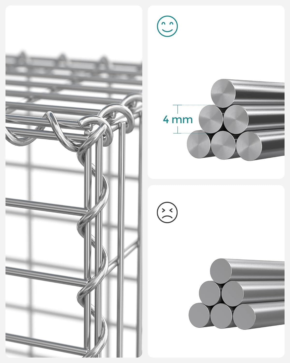 SONGMICS Cos de gabioane pentru pietre, otel galvanizat, 100x90x30cm, argintiu