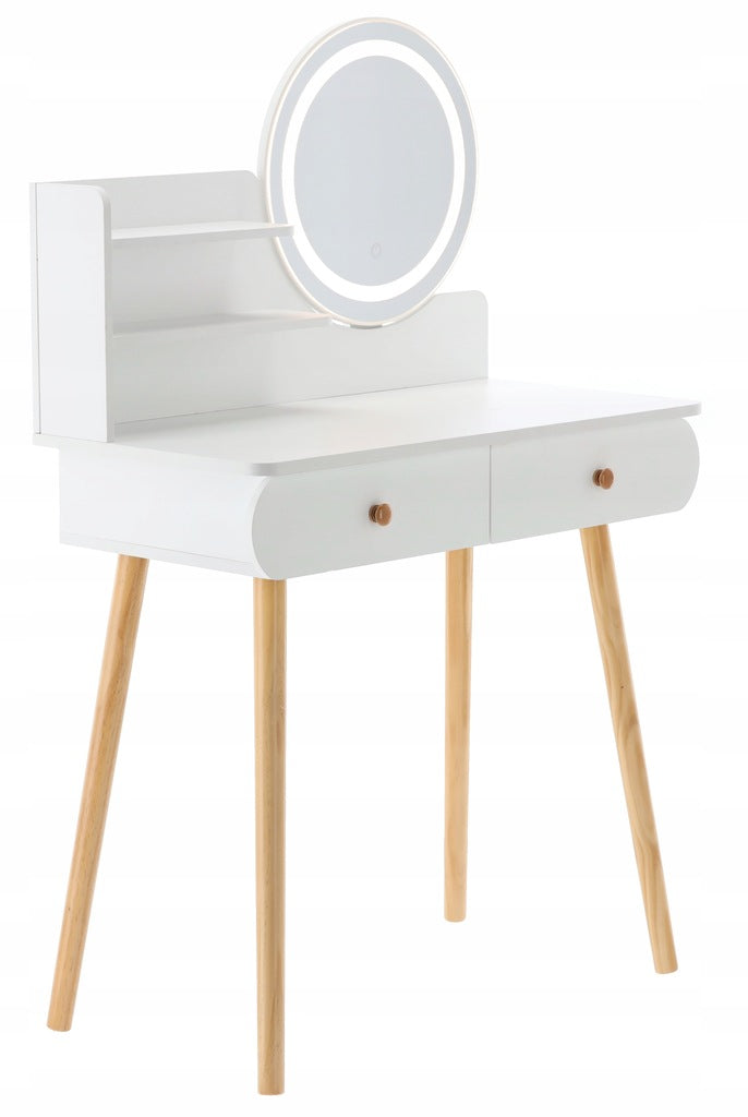 Masa de toaleta si machiaj Siena, iluminare LED, alba, cu 2 sertare, oglinda, 80x40x120 cm