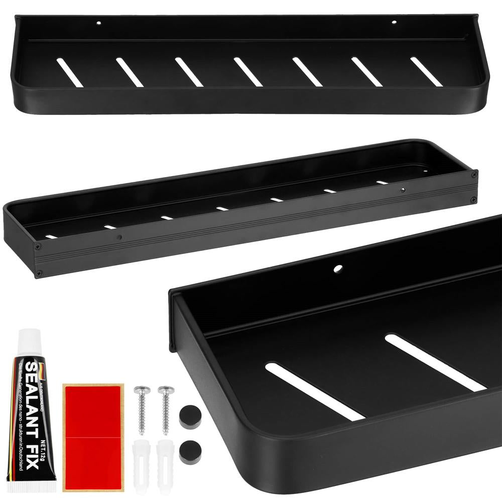 Raft de baie cu 2 sisteme instalare pe perete, aluminiu, 50x12x4cm, negru