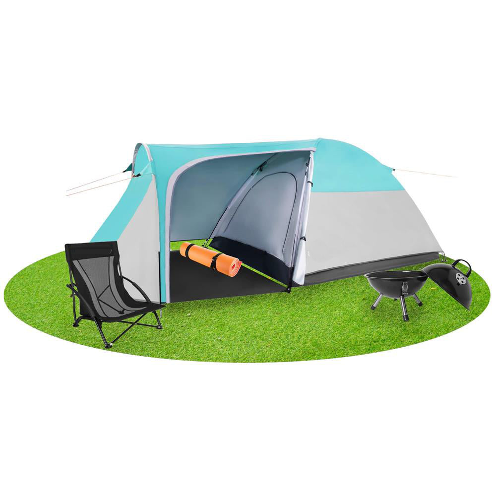 Cort plaja sau camping, impemeabil, cu terasa, 4 locuri, 175x310x130cm, gri albastru - 3