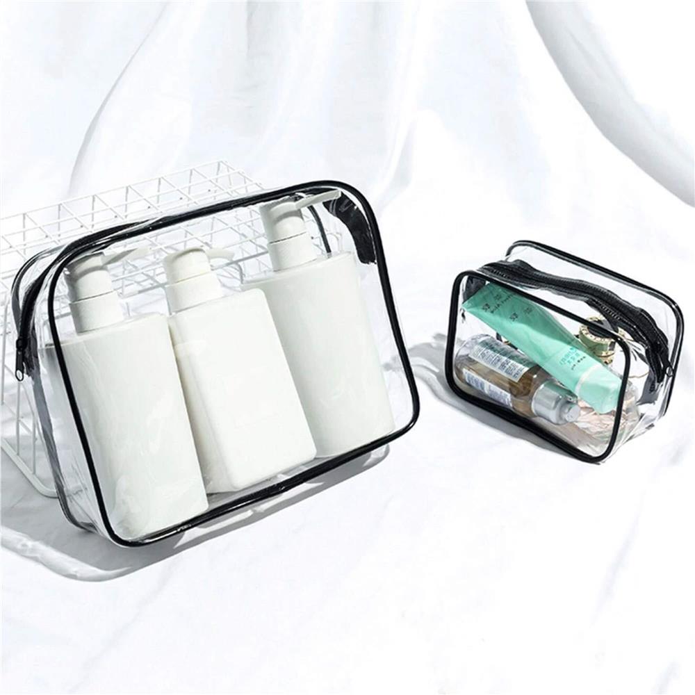 Set 3 genti organizatoare de calatorie cu fermoar, diverse dimensiuni, transparente