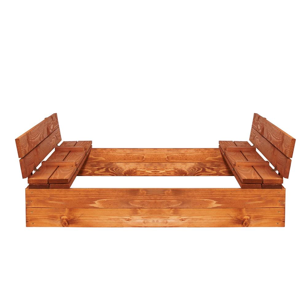 Lada din lemn pentru nisip, cu 2 bancute transformabile in capac, 120x120cm