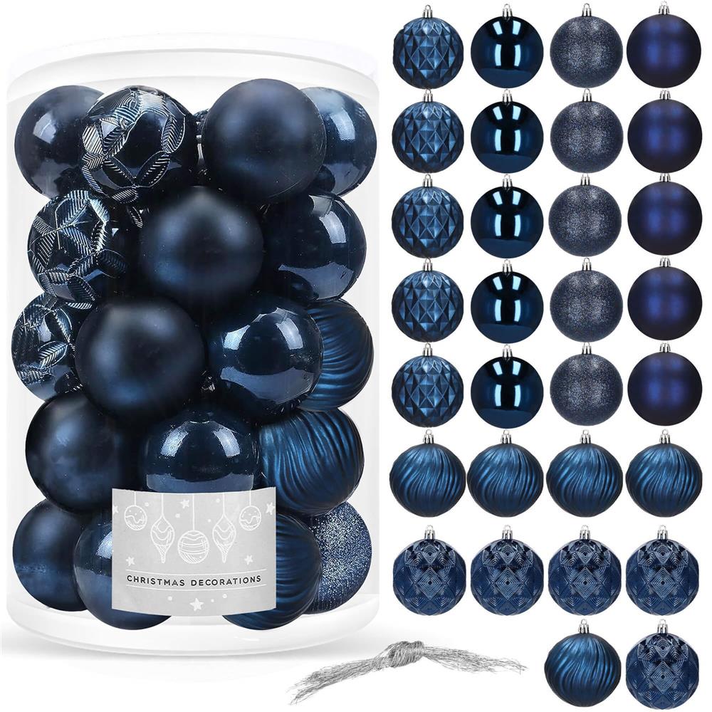 Set globuri de Craciun, 30 bucati, 6 modele, 8cm, albastru inchis