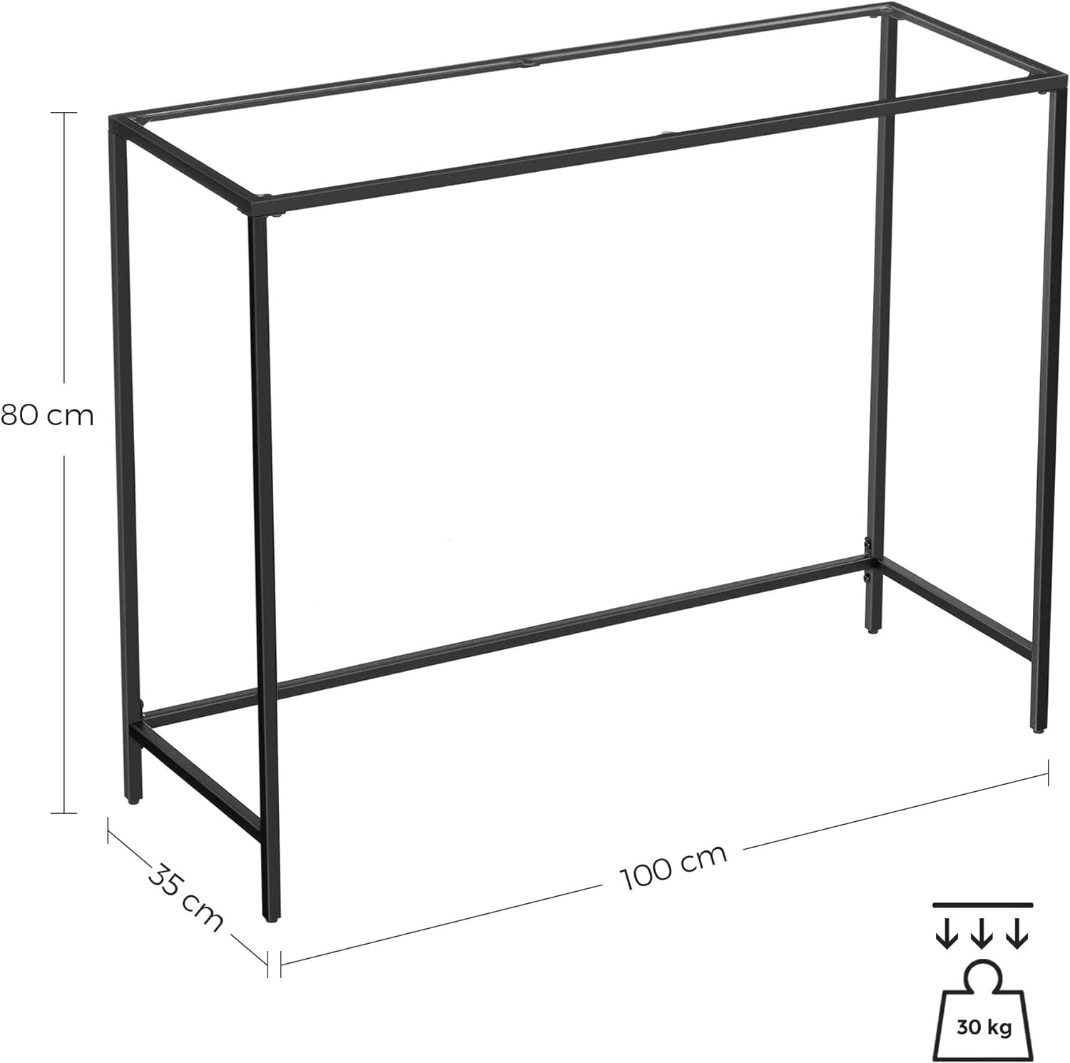 VASAGLE Masa de intrare, blat din sticla securizata, cadru din metal, pentru sufragerie, 100x35x80cm, negru
