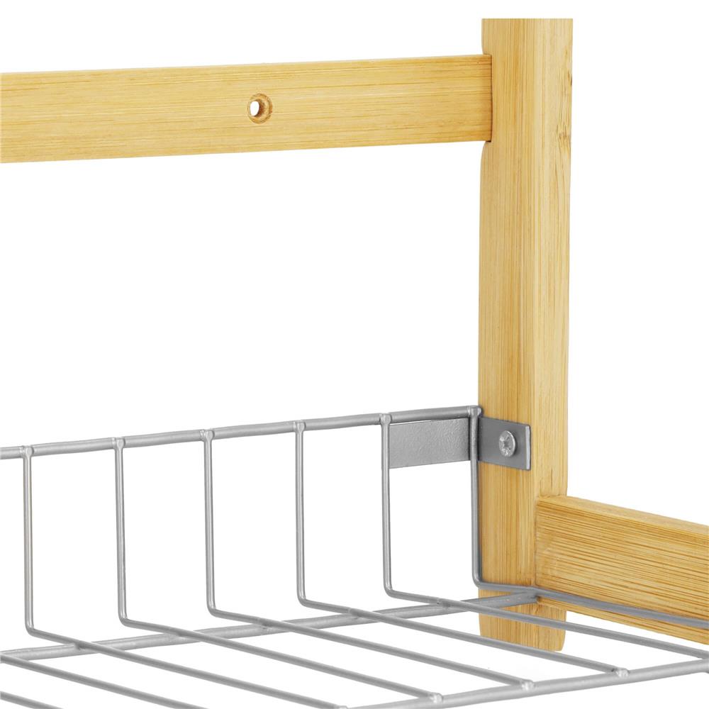 Suport organizator multifunctional cu 2 etaje, bambus si metal, 33x14x25cm