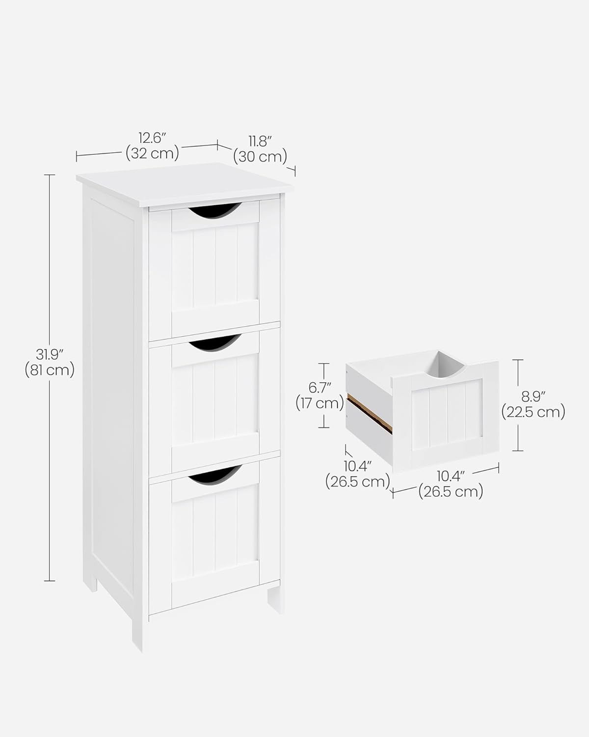 VASAGLE Dulap de depozitare pentru baie, 3 sertare, 30x32x81 cm, alb - 3