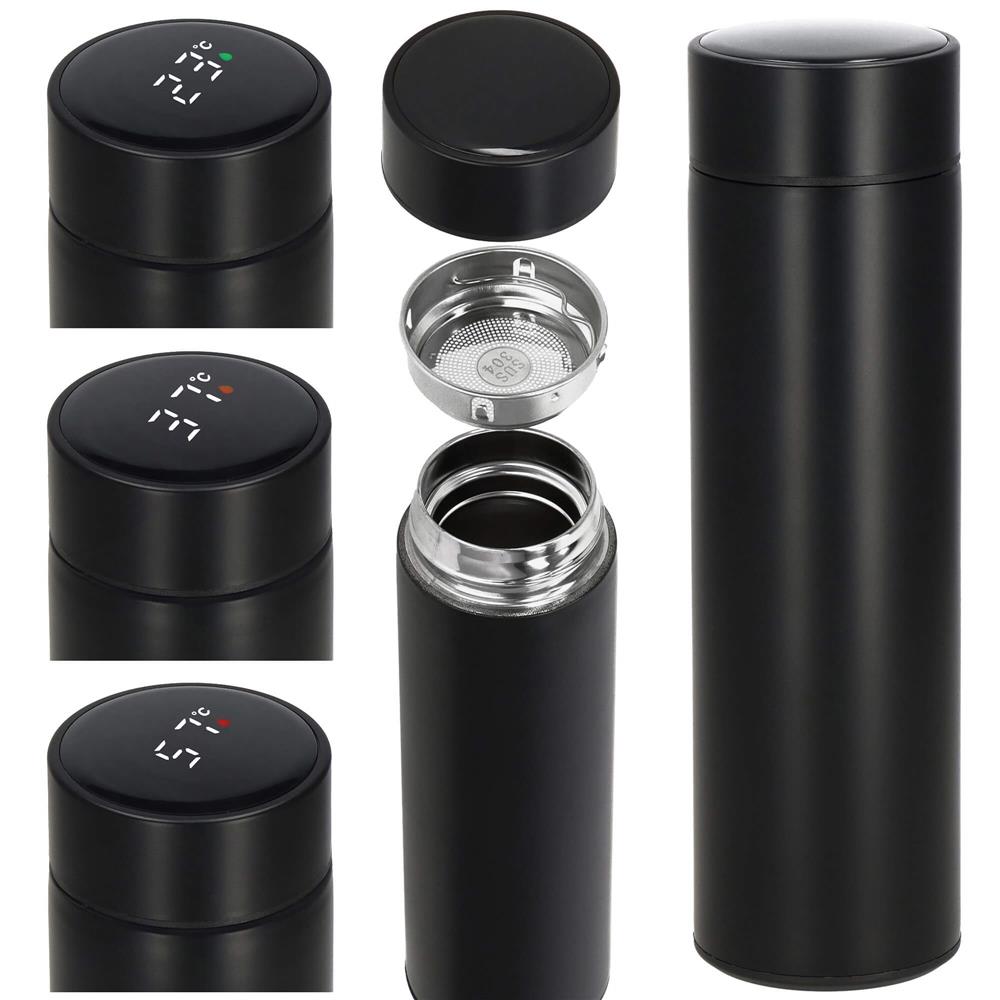 Cana termos Smart, inox, display LED, afisare temperatura, 500ml, 23cm, negru