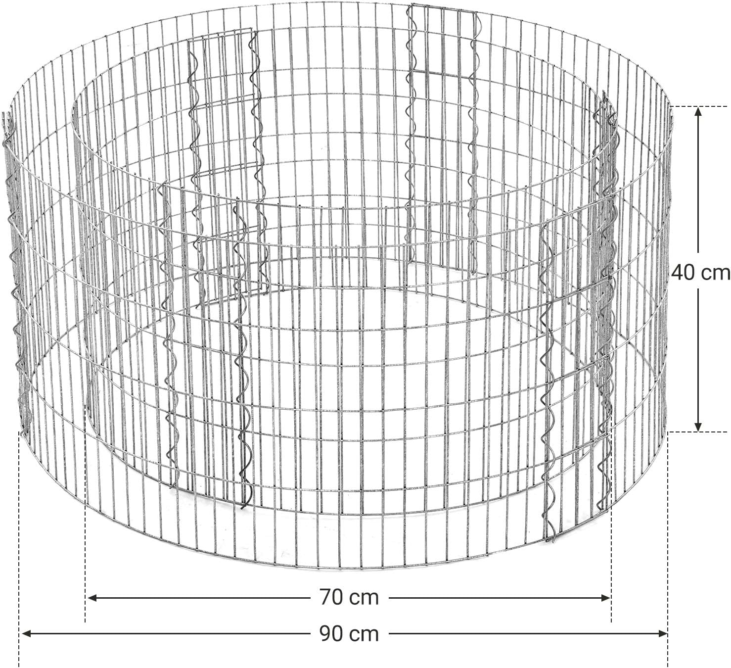 SONGMICS Cos de gabioane rotund pentru pietre, otel galvanizat, 90x90x40cm, argintiu