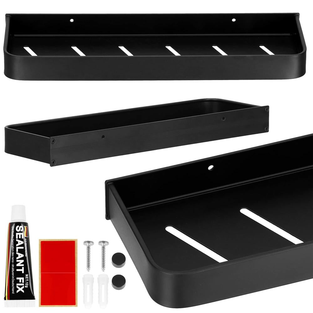 Raft de baie cu 2 sisteme instalare pe perete, aluminiu, 40x12x4cm, negru