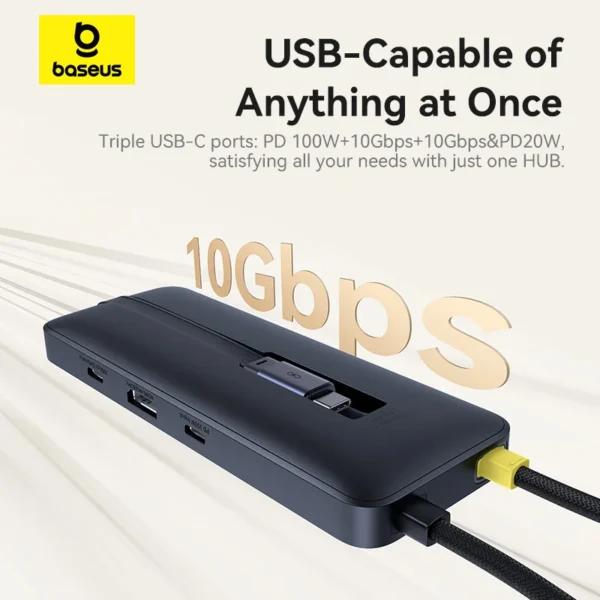 DOCKING Station Baseus Nomos Dual Fast Charging 6-in-1,conectare PC USB-C, 1 x USB 10G, cablu inclus 1 x USB-C (10Gbps si PD20W), 1 x USB 480Mbps, cablu inclus USB-C x 1 PD 100W, HDMIx1/4K/60Hz,gri "B00070902123-00" - 69321726
