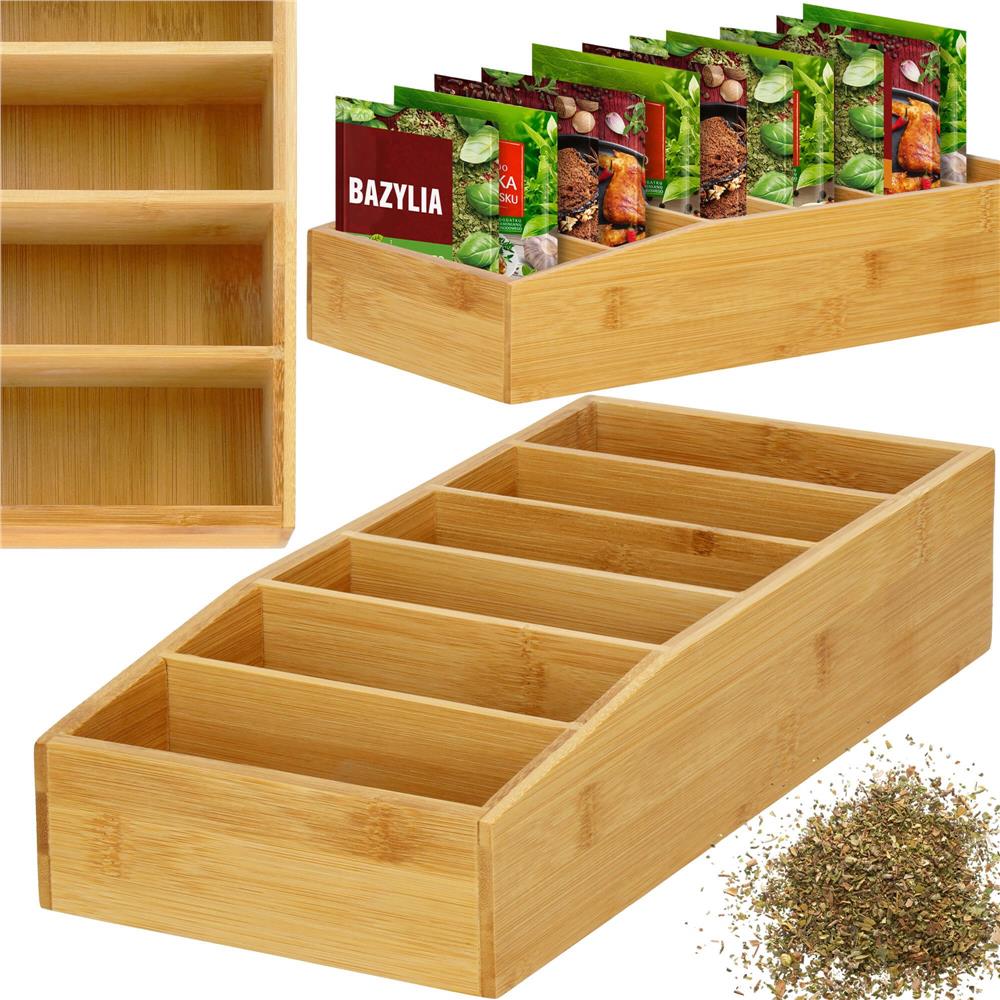 Organizator de bucatarie pentru plicuri de condimente, din bambus, 35x15x7cm, natur