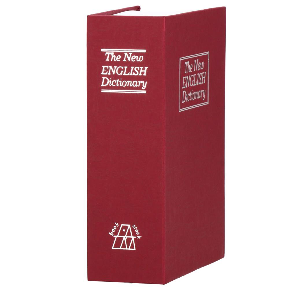 Caseta de valori, cutie metalica cu cheie, portabila, tip carte, Dictionar, burgundy, 26.5x20x6.5 cm