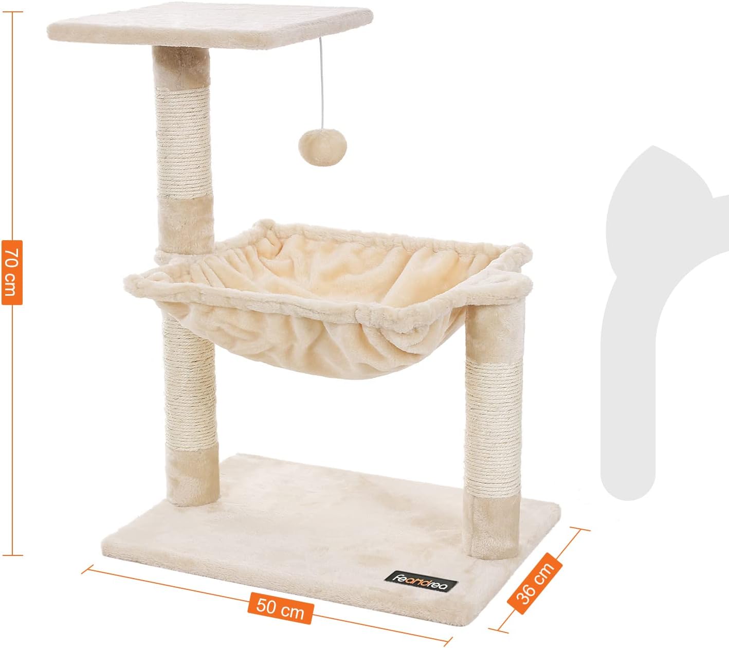 FEANDREA Ansamblu de joaca pisici, tip copac, cu hamac si platforma, 50x36x70 cm, bej