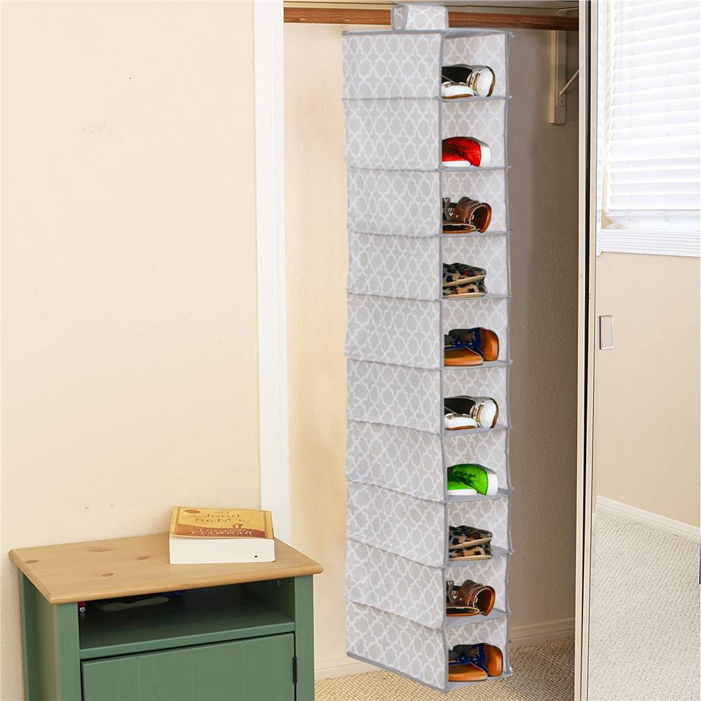 Organizator dulap Sersimo, 10 compartimente, textil, 120cm, gri bej
