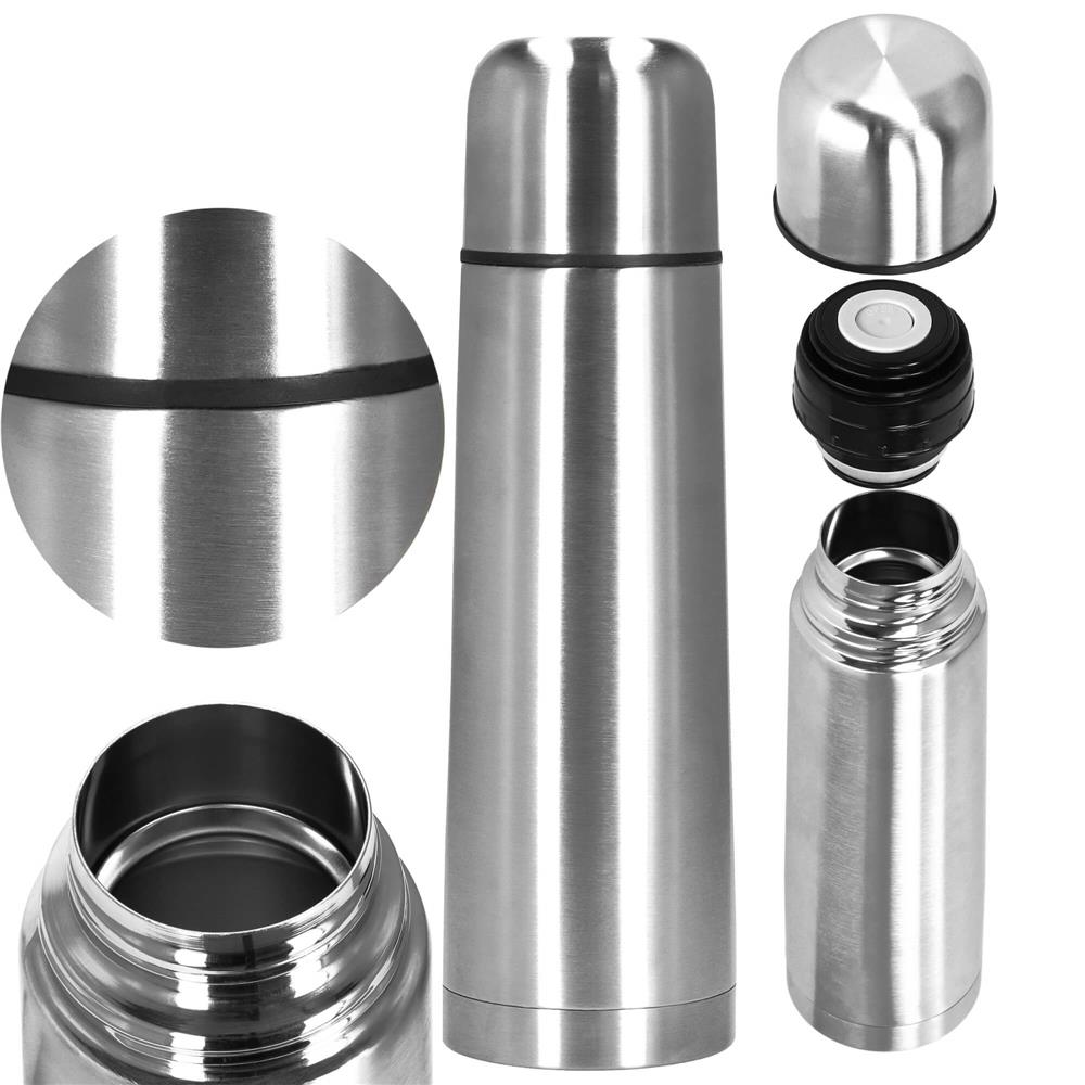 Cana termos cu pahar, perete din inox dublu izolat, 500ml, 24cm, argintiu