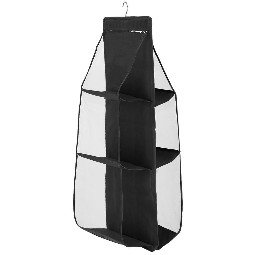 Organizator dulap Sersimo pentru posete, 6 compartimente, textil, negru