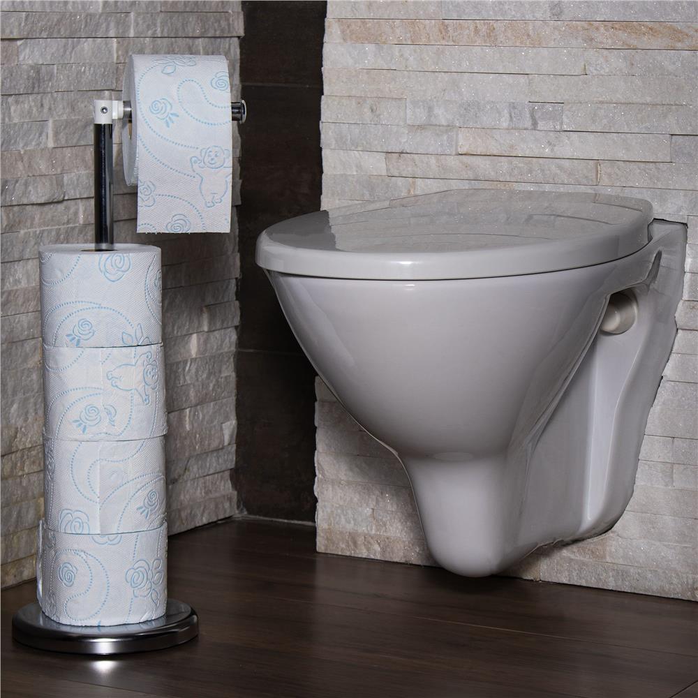 Suport hartie igienica 2 in 1 cu tija mobila, 68.5cm, argintiu