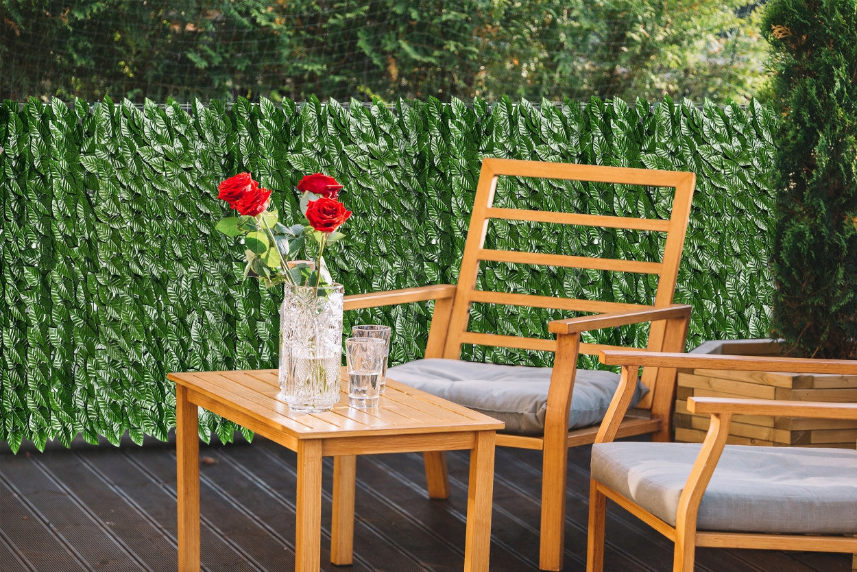Panou paravan cu frunze artificiale pentru gard sau balcon, 100x500cm, verde