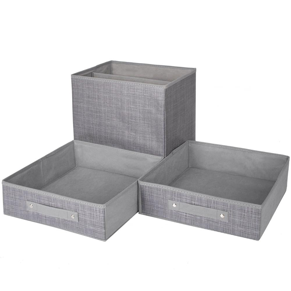Organizator dulap tip lada cu 2 sertare, Sersimo, textil, gri