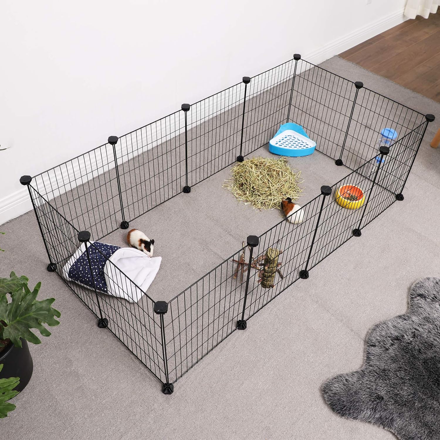 SONGMICS Tarc metalic pentru rozatoare sau alte animale mici, instalare modulara, 143x73x46cm, negru