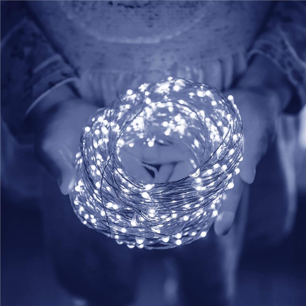 Ghirlanda luminoasa cu incarcare solara, 200 LED-uri, 22 metri, 8 functii, alb rece