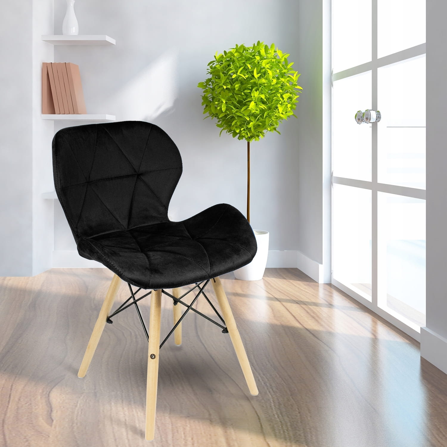 (DL) Scaun dining Velvet pentru bucatarie tapitat cu catifea, 46x50x73cm, negru