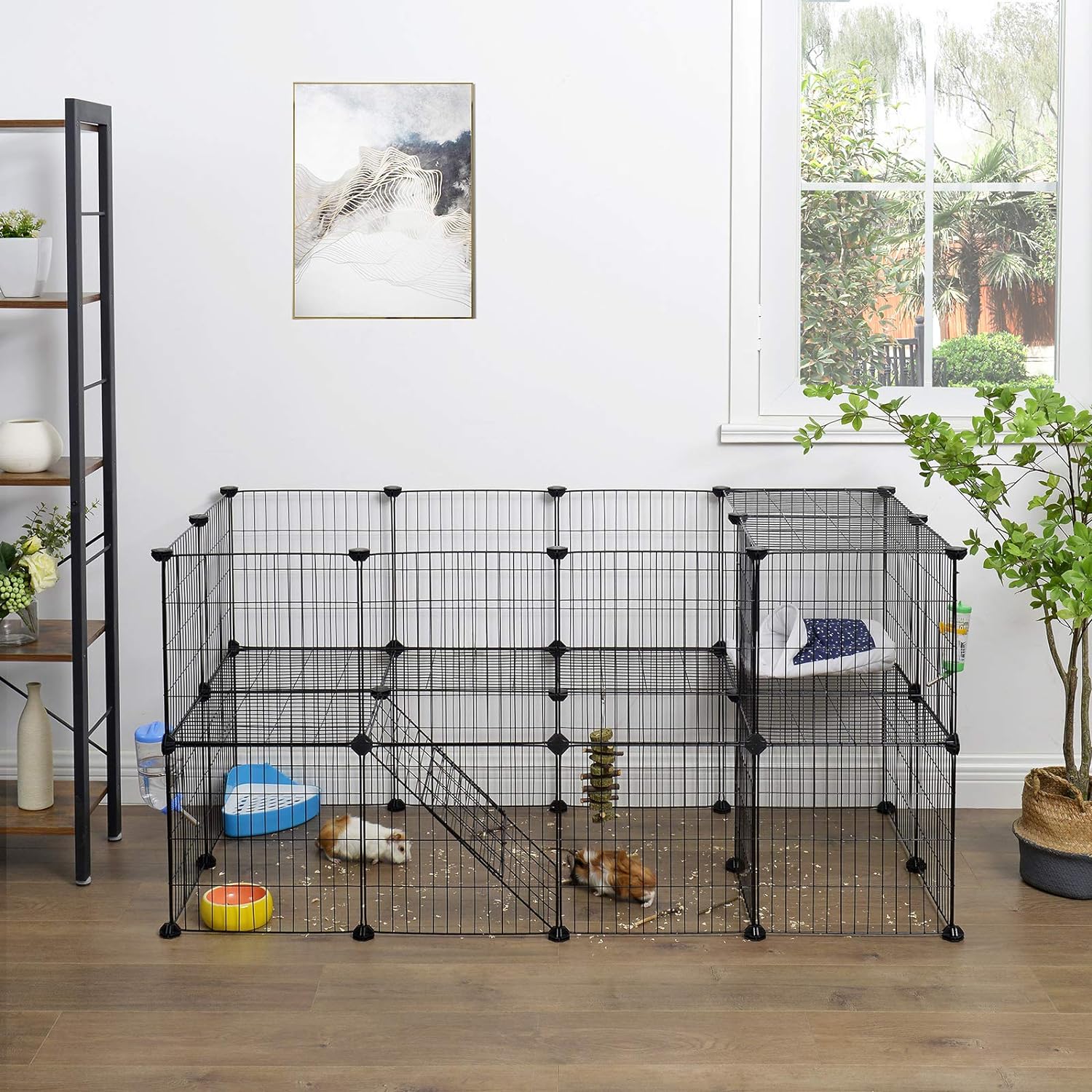 SONGMICS Tarc metalic pentru rozatoare sau alte animale mici, 2 nivele, modular, 143x73x71cm, negru