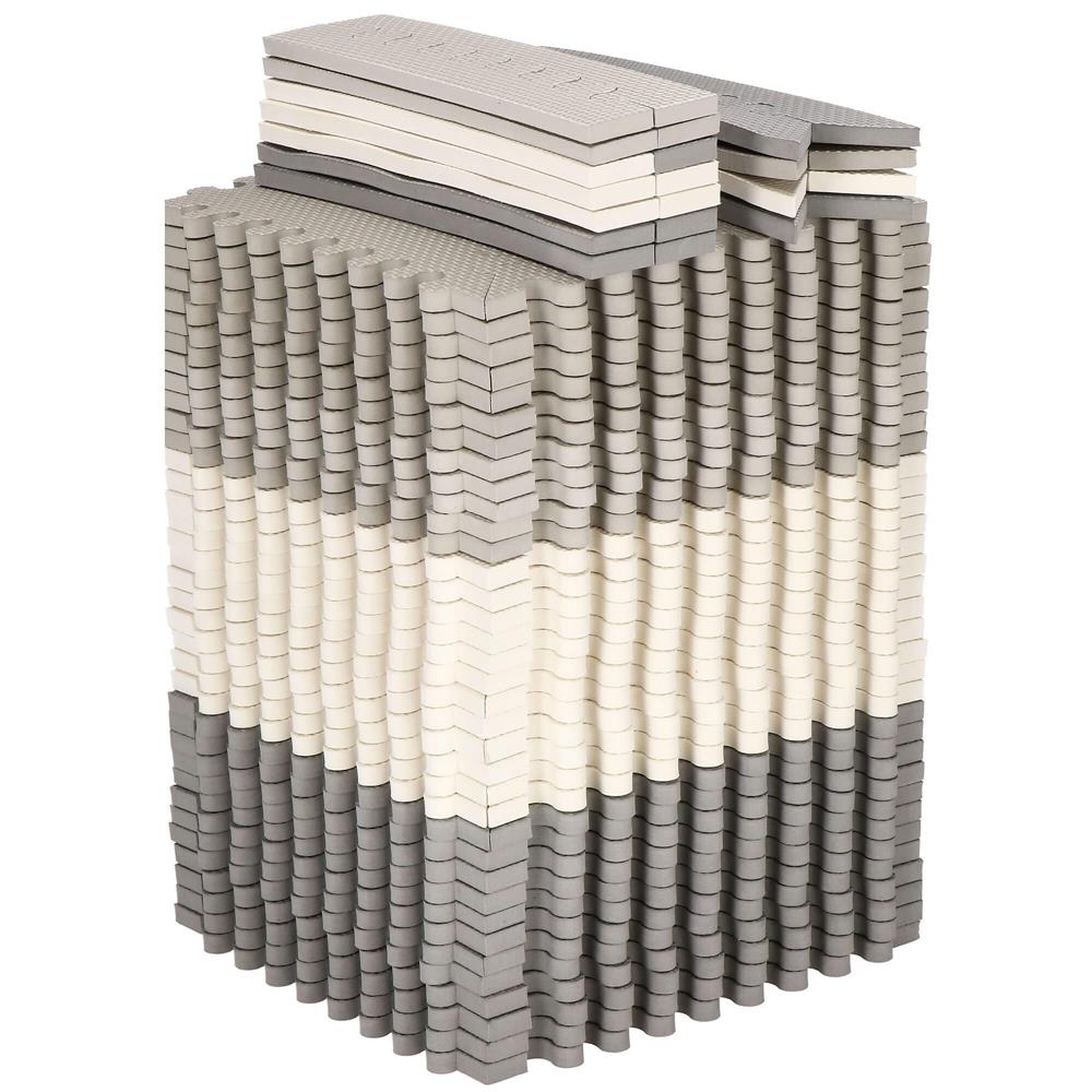 Covor din spuma pentru copii, tip puzzle triunghiuri, 96 piese,186×186 cm, alb gri