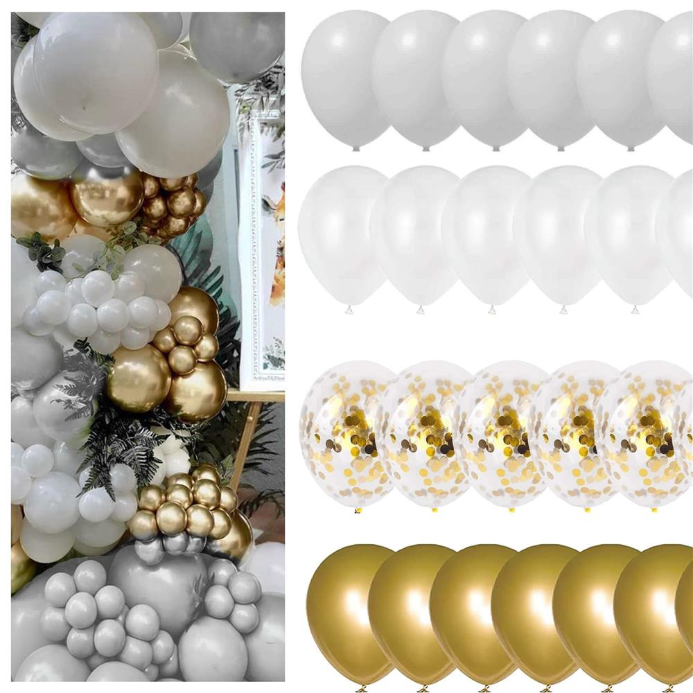 Set 50 baloane pentru petrecere, 40cm, alb, auriu, gri