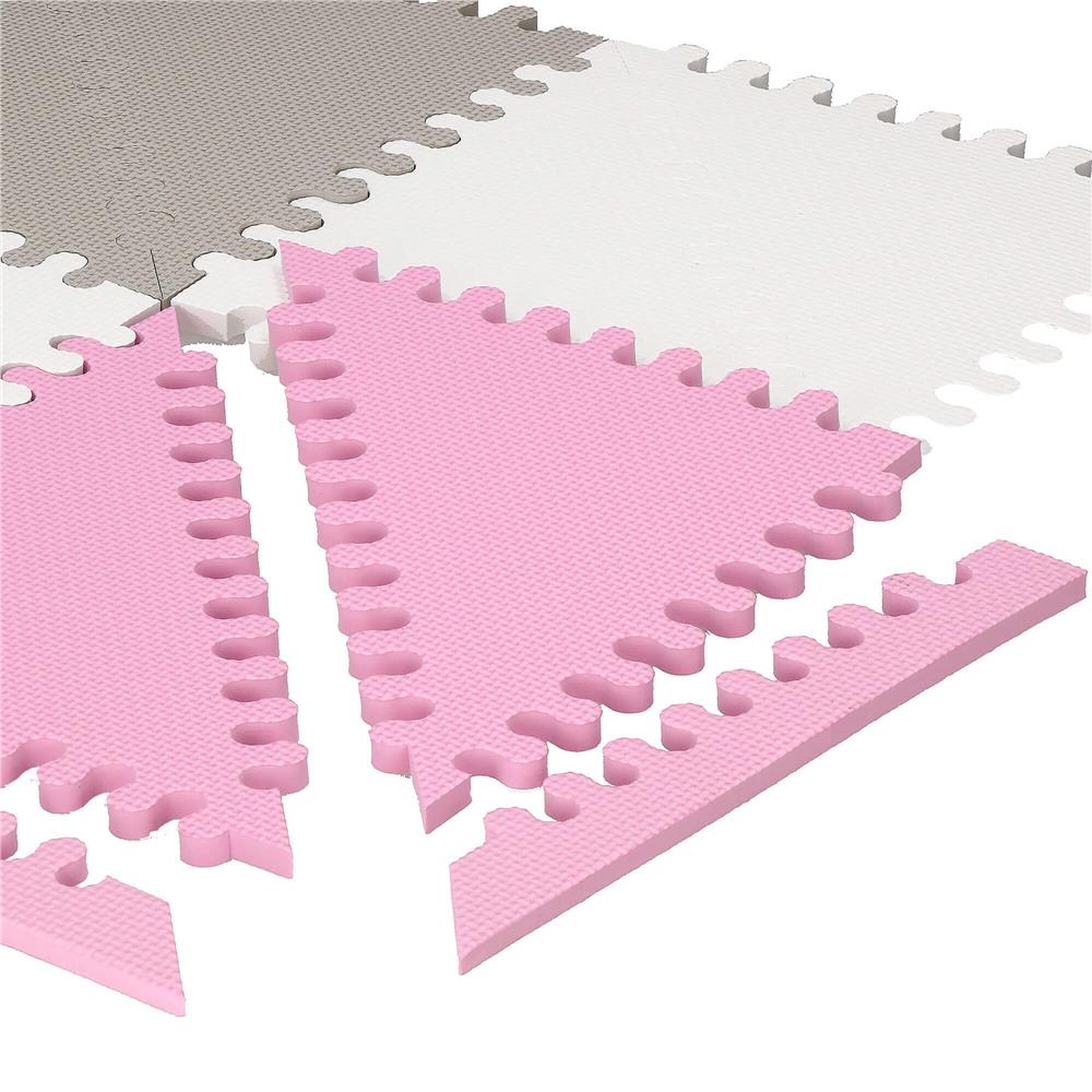 Covor din spuma pentru copii, tip puzzle triunghiuri, 96 piese,186×186 cm, gri roz