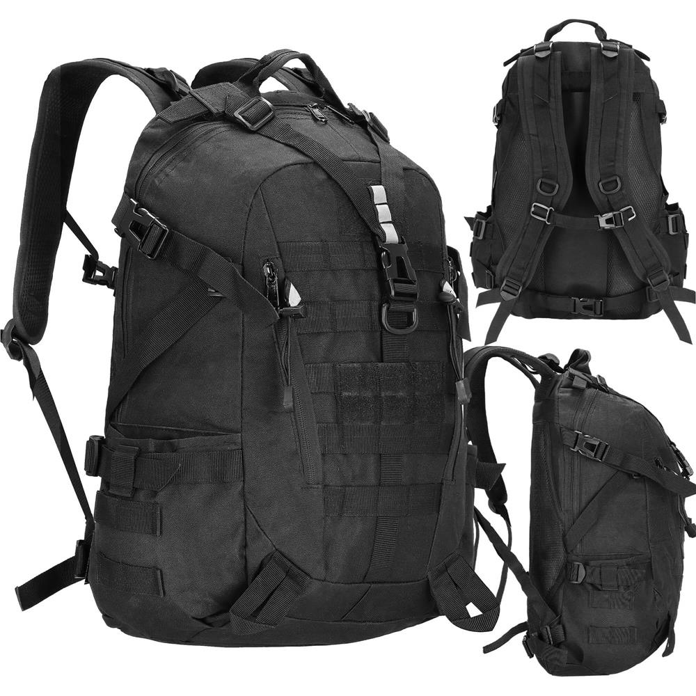 Rucsac militar pentru drumetie, spate cu captuseala groasa ventilata, compartimentat, 40L, negru