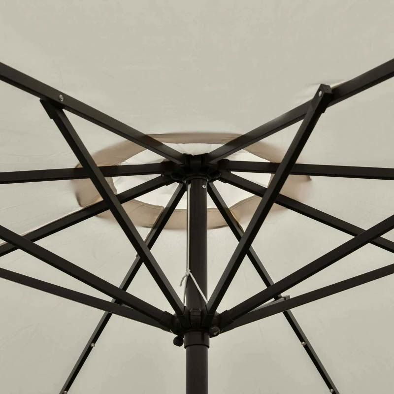 Umbrela terasa gradina, cu inclinare si husa, iluminare LED solara, 300cm, Bej