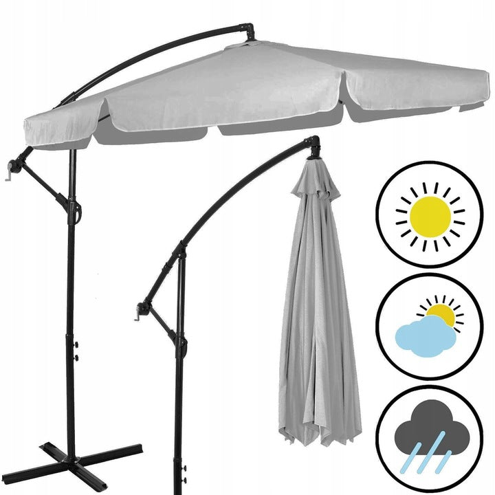 Umbrela de gradina cu brat lateral banana, cu husa, 300cm, gri deschis - 4