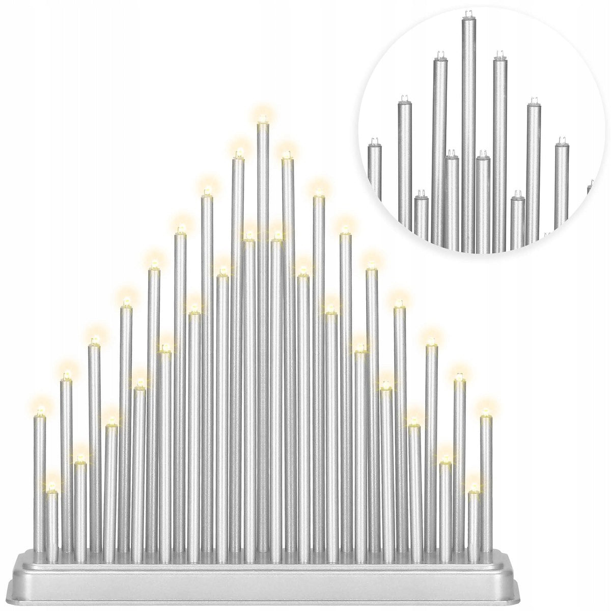Lumanari decorative de Craciun, 33 becuri tip LED, culoare argintiu