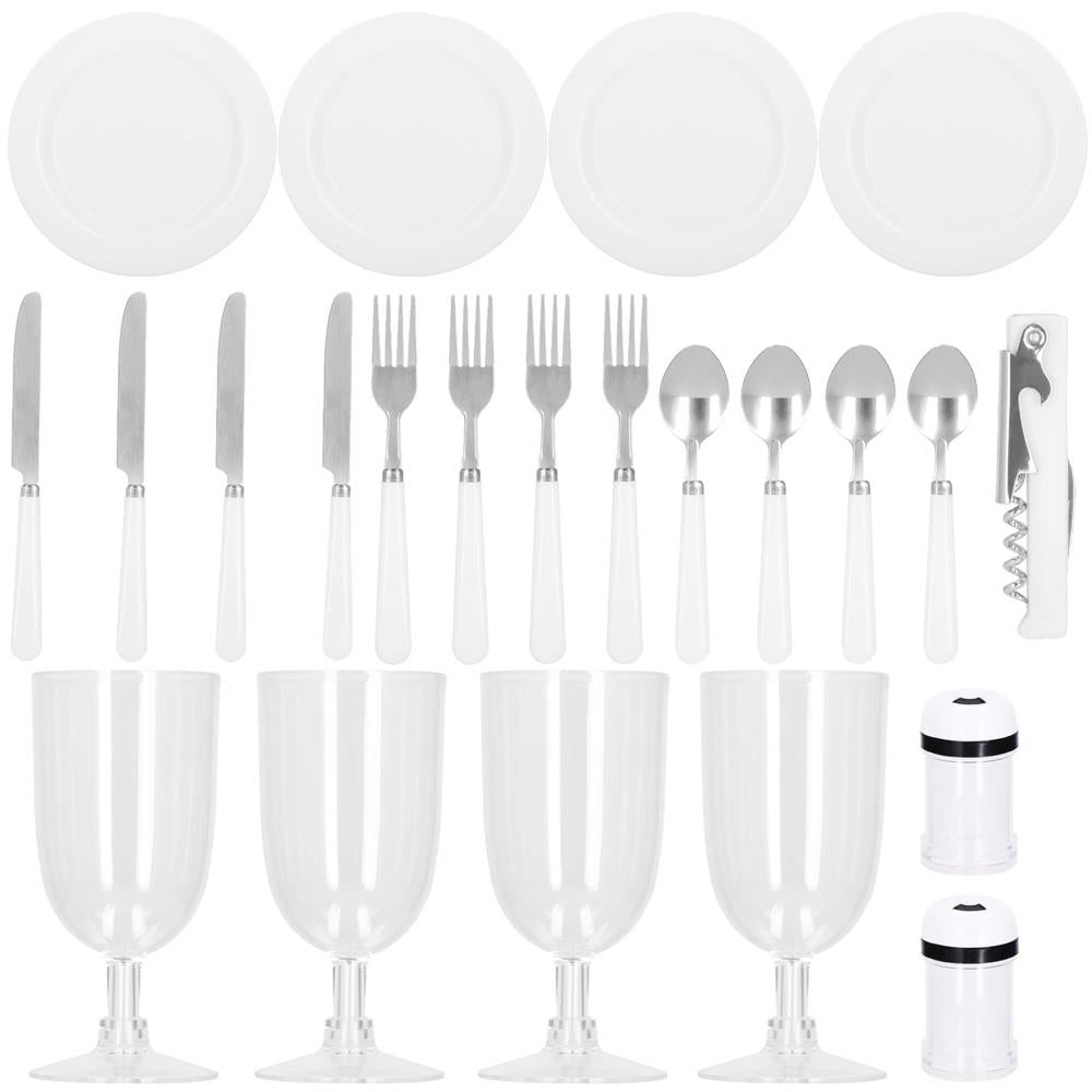 Cos de picnic echipat pentru 4 persoane Deluxe, din rachita, cu vesela si tacamuri, frigorific