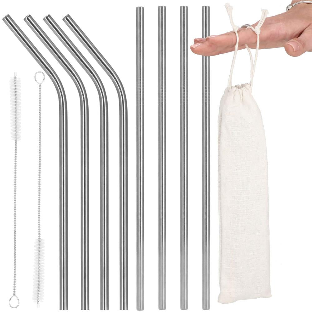 Set 8 paie metalice argintiu, reutilizabile, cu husa depozitare si perii curatat, 215x6 mm