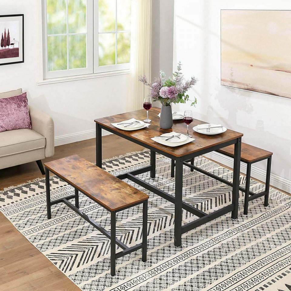 VASAGLE Set 2 banci de interior, pentru masa bucatarie, stil industrial, 108x33x50cm, maro rustic