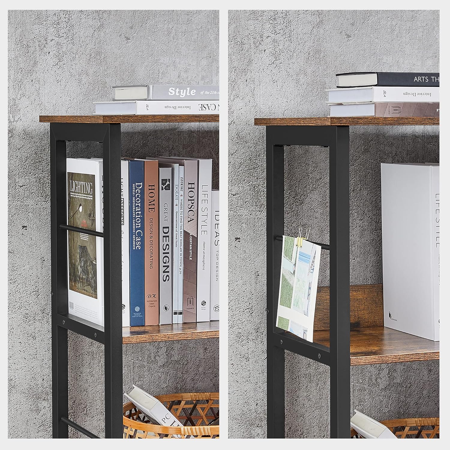 VASAGLE Biblioteca, raft cu 6 unitati de depozitare, din lemn, 33x120x80 cm, maro rustic - 3