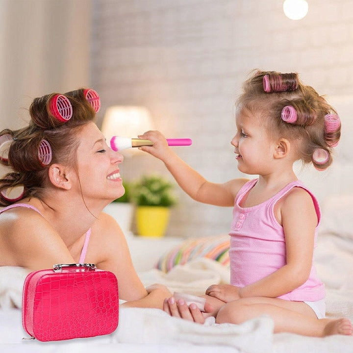 Trusa de machiaj pentru fetite, geanta cu 22 de accesorii cosmetice, fara lichide sau substante chimice, roz
