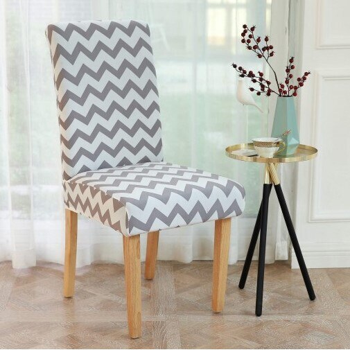 Set 4 huse universale pentru scaun, marime universala, poliester si spandex, 45 cm x 60 cm, zig zag, alb gri - 3
