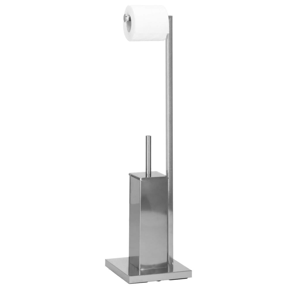 Stand cu perie WC si suport hartie igienica, inox, 75cm, argintiu
